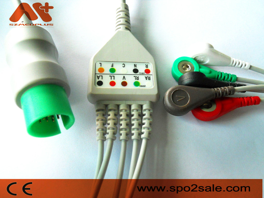 Kabel EKG Sambungan Langsung 5 Lead Snap yang Kompatibel dengan Spacelabs - CB-72596R