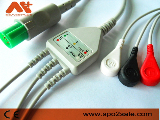 Kabel EKG Sambungan Langsung 3 Lead Snap yang Kompatibel dengan Hellige - 303-442-99