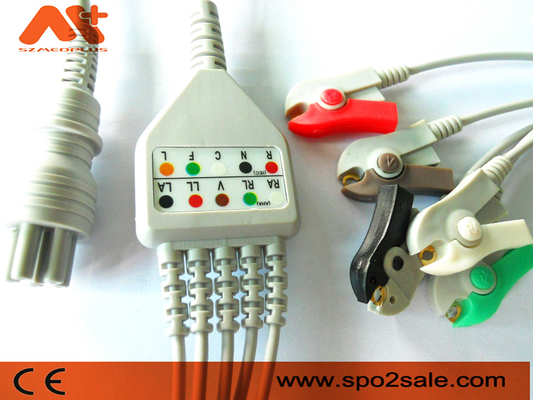 Kabel Omron Colin Sambungan Langsung Kabel EKG 5 Klip Timbal Monitor Pasien 6pin