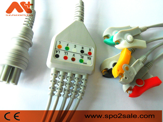 Kabel Omron Colin Sambungan Langsung Kabel EKG 5 Klip Timbal Monitor Pasien 6pin