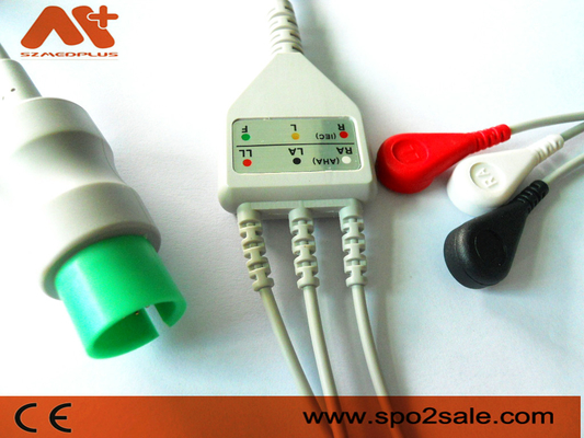 Kabel EKG Sambungan Langsung 3 Lead Snap yang Kompatibel dengan Spacelabs - 72713