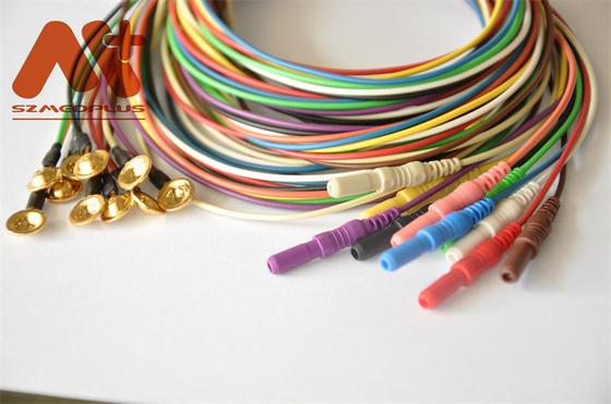 Kabel EEG Berlapis Emas Eeg Cup Electrode Colourful DIN1.5 Socket